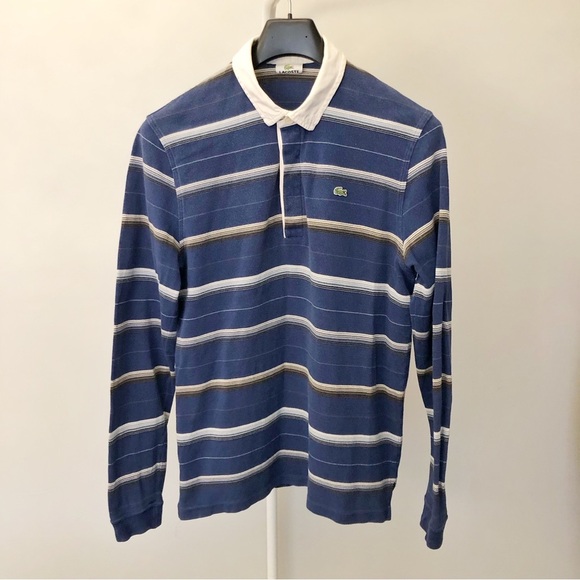 LACOSTE Stripped Blue Polo Casual Long Sleeves Shirt Blouse. Men’s Large. - Picture 13 of 13